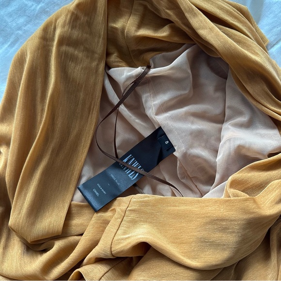 KNWLS Ocilia Ruched Mini Skirt Mesh Camel Brown UK 8 US 4 - Picture 7 of 7